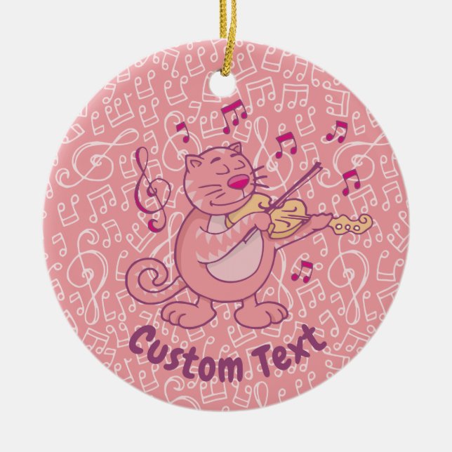 Gato rosa con adorno cerámico de violín (Frente)