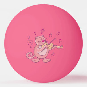 Gato rosa con bolas de ping-pong con violín
