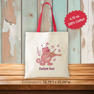 Gato rosa con bolsa de tocador de violín