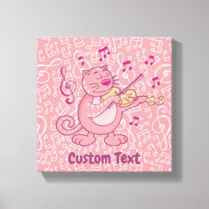 Gato rosa con impresión de lienzo de violín