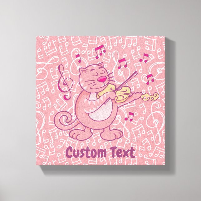 Gato rosa con impresión de lienzo de violín (Anverso)