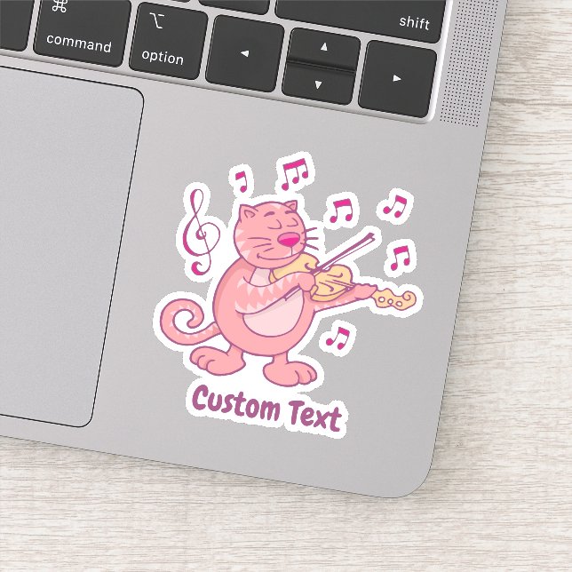 Gato rosa con Pegatina de violín (Detalle)
