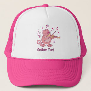 Gato rosa con sombrero de camión violín