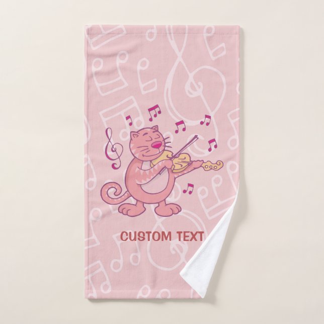 Gato rosa con violín (Toalla de mano)