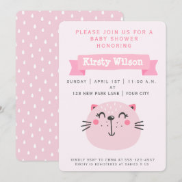 Gato rosado | Invitación de Baby Shower