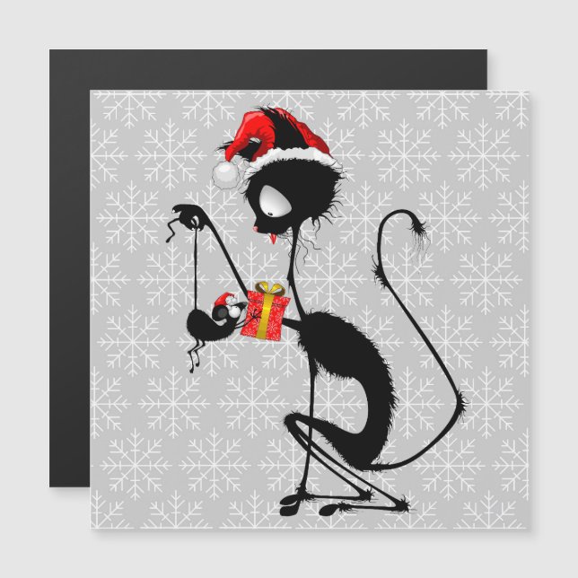 Gato Santa y ratón con regalo de Navidades (Anverso/Reverso)