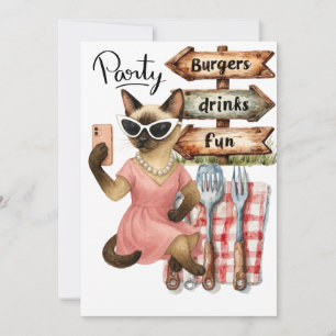 Gato Sassy Selfie en la Invitación de Fiesta