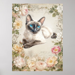 Gato siamés acuarela impresión vintage