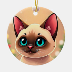 Gato siamés adorable con decoraciones de Navidad
