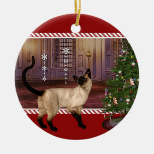 Gato siamés: adorno navideño redondo