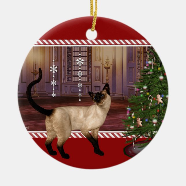 Gato siamés: adorno navideño redondo (Frente)