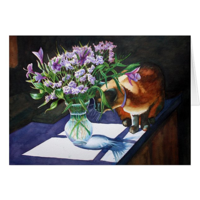 Gato siamés atacando una barrera de flores (Anverso (Horizontal))
