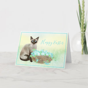 Gato Siamés Con Tarjeta De Pascua De Huevos Especí