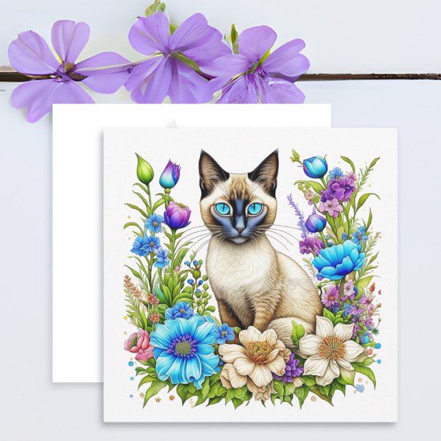 Gato siamés de acuarela Ai en flores  (Subido por el creador)