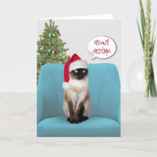 Gato siamés de Navidad en una silla 