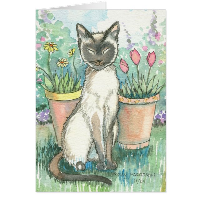 Gato siamés en tarjeta de jardín (Frente)