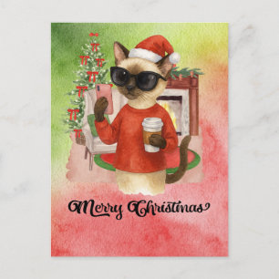 Gato siamés envía mensaje Feliz Navidad