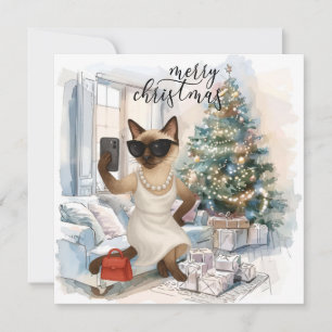 Gato siamés envía mensaje Feliz Navidad