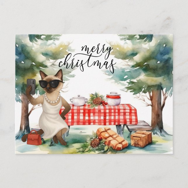 Gato siamés envía mensaje Feliz Navidad (Anverso)