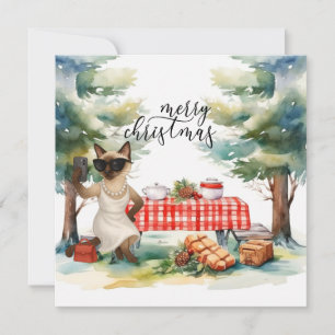 Gato siamés envía mensaje Feliz Navidad