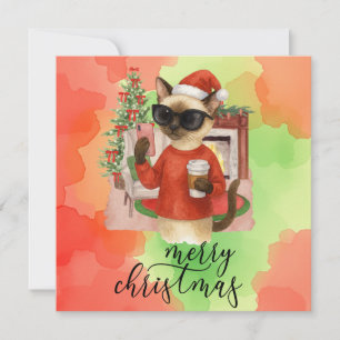 Gato siamés envía mensaje Feliz Navidad