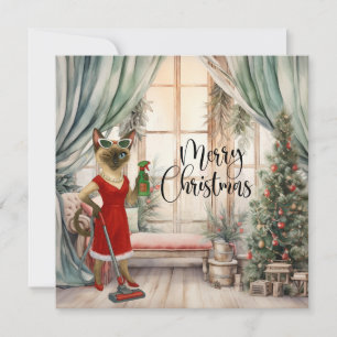 Gato siamés Navidad Limpieza en la casa