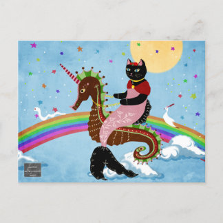 Gato sirena en la postal arcoiris