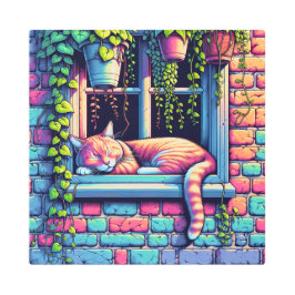 Gato somnoliento en la ventana hasta el arte