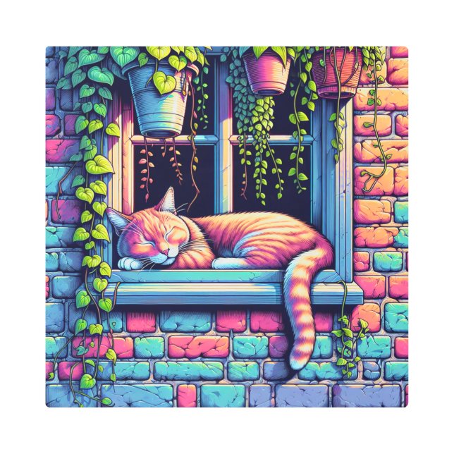 Gato somnoliento en la ventana hasta el arte (Anverso)