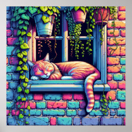 Gato Soñoliento en Alféizar Arte de IA