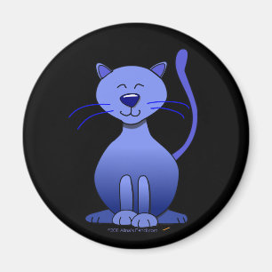 Gato sonriente azul feliz lindo en el imán negro