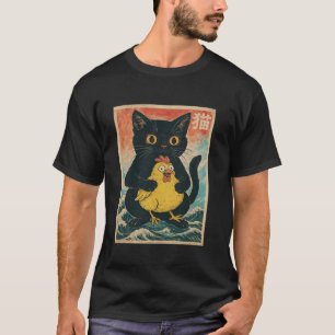 Gato sostiene camiseta gráfica genial japonesa de