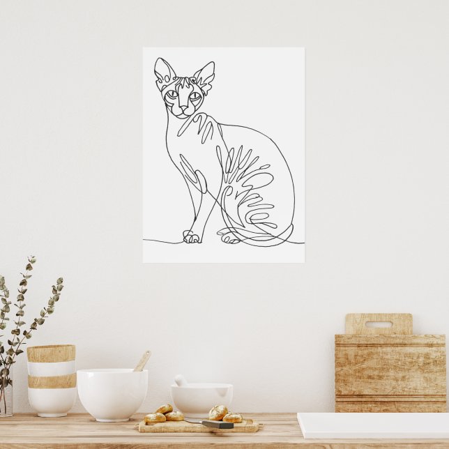 Gato Sphynx Dibujado a Mano - Arte de Línea Minima (Cocina)