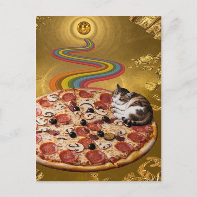 Gato surrealista en una postal de pizza (Anverso)