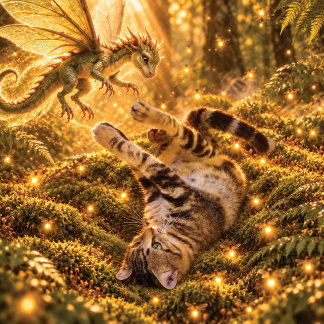 Gato Tabby Fantasía y Dragón Almohada del Bosque E