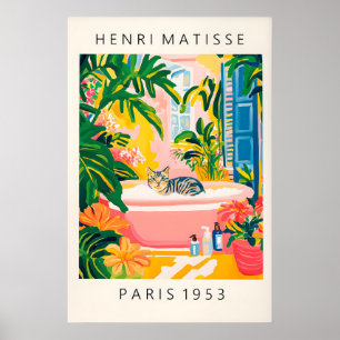 Gato Tabby Gris Arte Impreso Baño Estilo Matisse