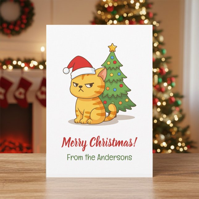 Gato Tabby Malhumorado Gorro Rojo Navidad Árbol (Subido por el creador)