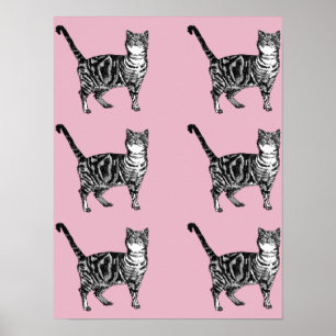 Gato Tabby Rayado Rosa Lindo Arte de Póster de Gat