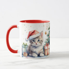 Gato taza con estado de ánimo navideño.