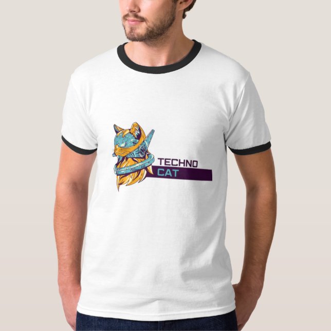 "Gato Techno - Camiseta Funky Futurista" (Anverso)