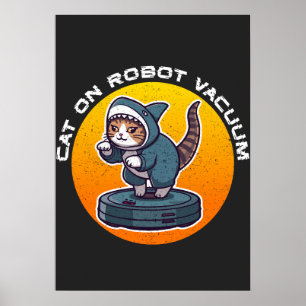 Gato Tiburón Divertido En Aspiradora Robot Arte Me