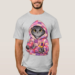 Gato tigre gris en camiseta con capucha de edredón