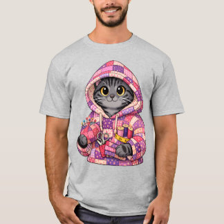 Gato tigre gris en camiseta con capucha de edredón