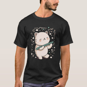 Gato Tocando Flauta Gatito Camiseta Amante de Gato