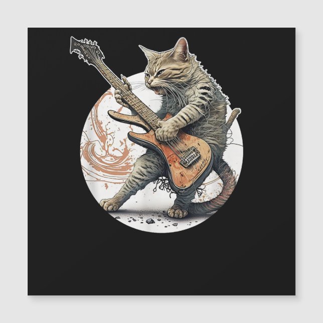 Gato tocando guitarra rock Cat fuerte Metalizado M (Anverso)