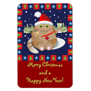 Gato tomando un cóctel + imán de Navidades de text