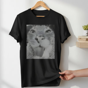 Gato Tonto Lengua Fuera Camiseta Negra Hombres