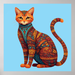 Gato Tribal Bohemio Arte Colorido