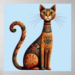 Gato tribal boho lindo arte popular con flores