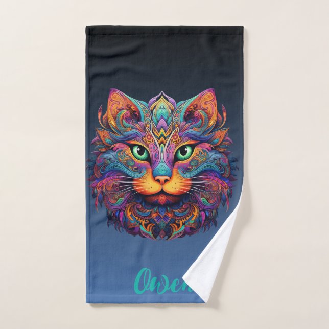 Gato tribal colorido - Boho vibrante personalizado (Toalla de mano)